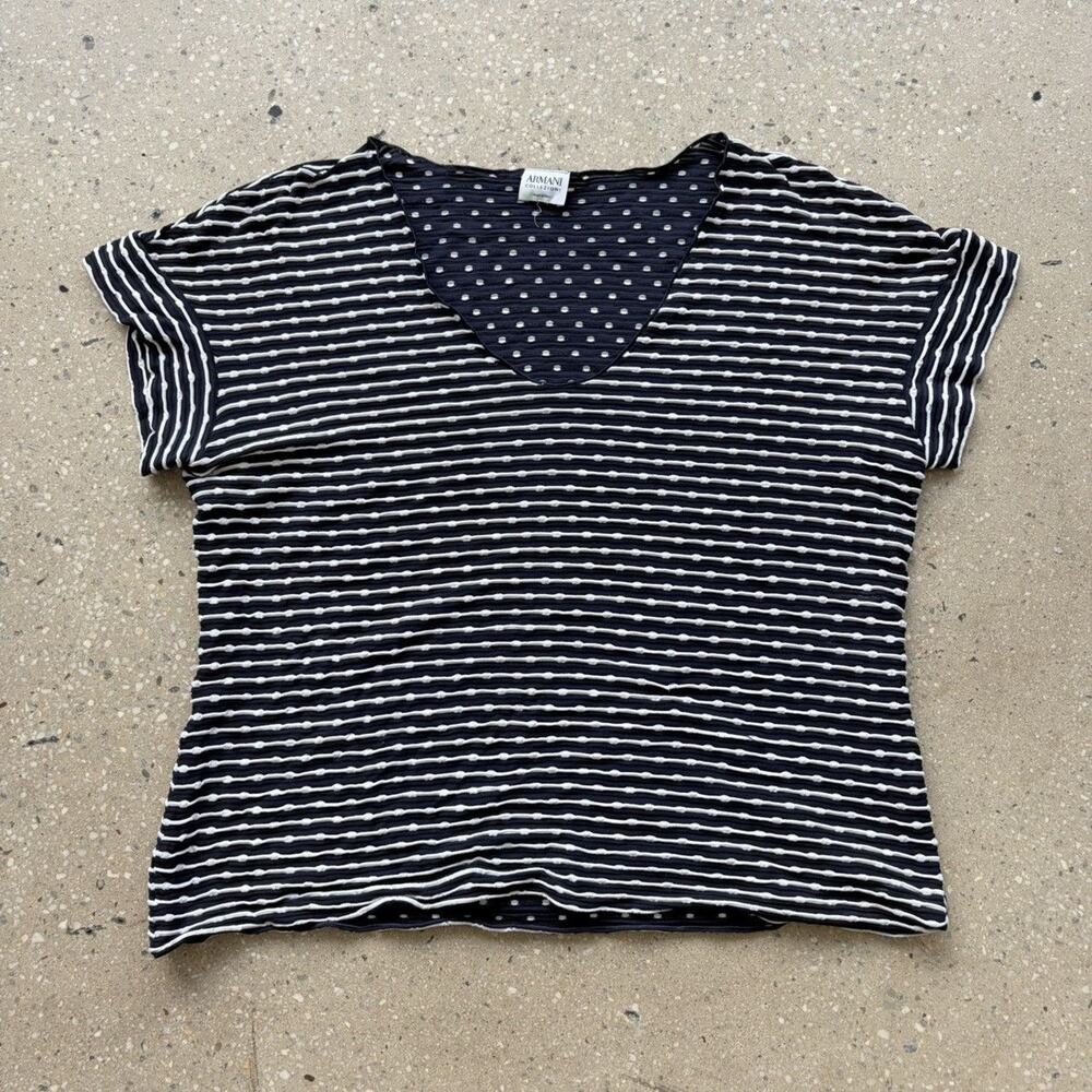 Vintage Armani Collezioni Navy/White Striped V-Neck Top